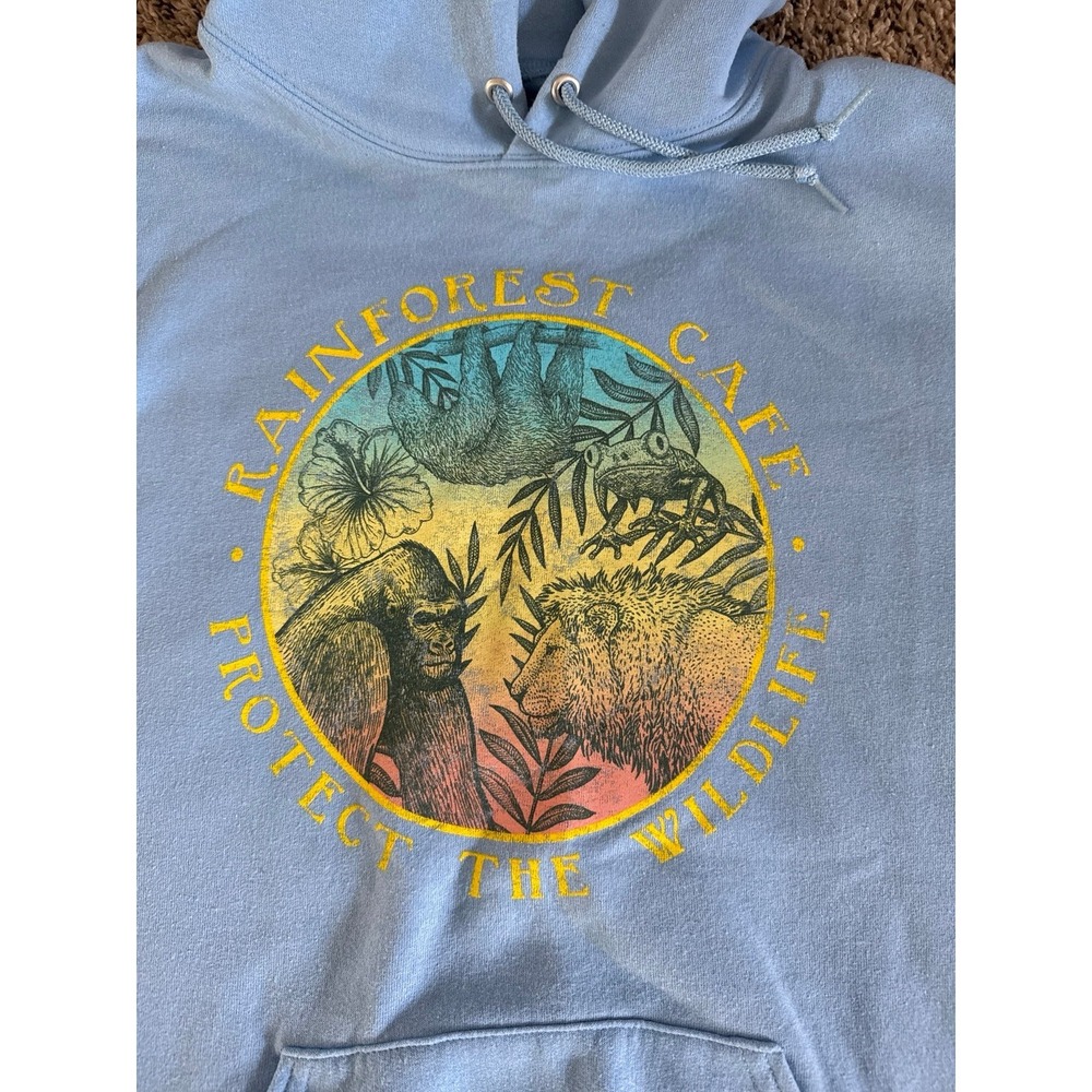 Rainforest Cafe Women's Light Blue "Protect the Wildlife" Hoodie Size Medium - Picture 3 of 10